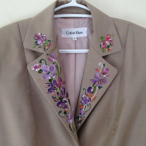 Calvin Klein Hand Painted Floral Blazer Jacket - Picture 10 of 16